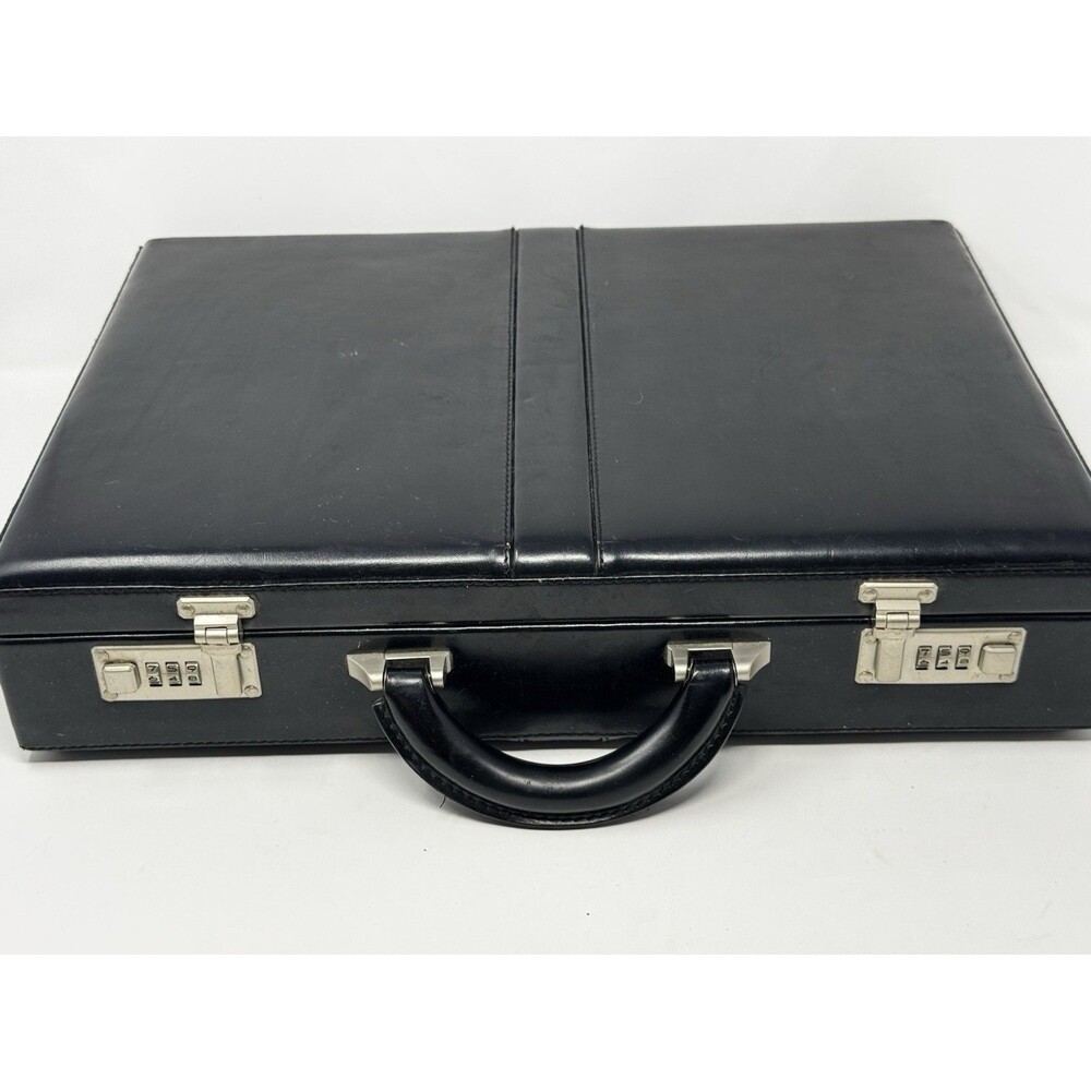 Vintage Fu Serng Black Leather Briefcase Attache Case Combo Lock 18x13.5x4 - Picture 3 of 11
